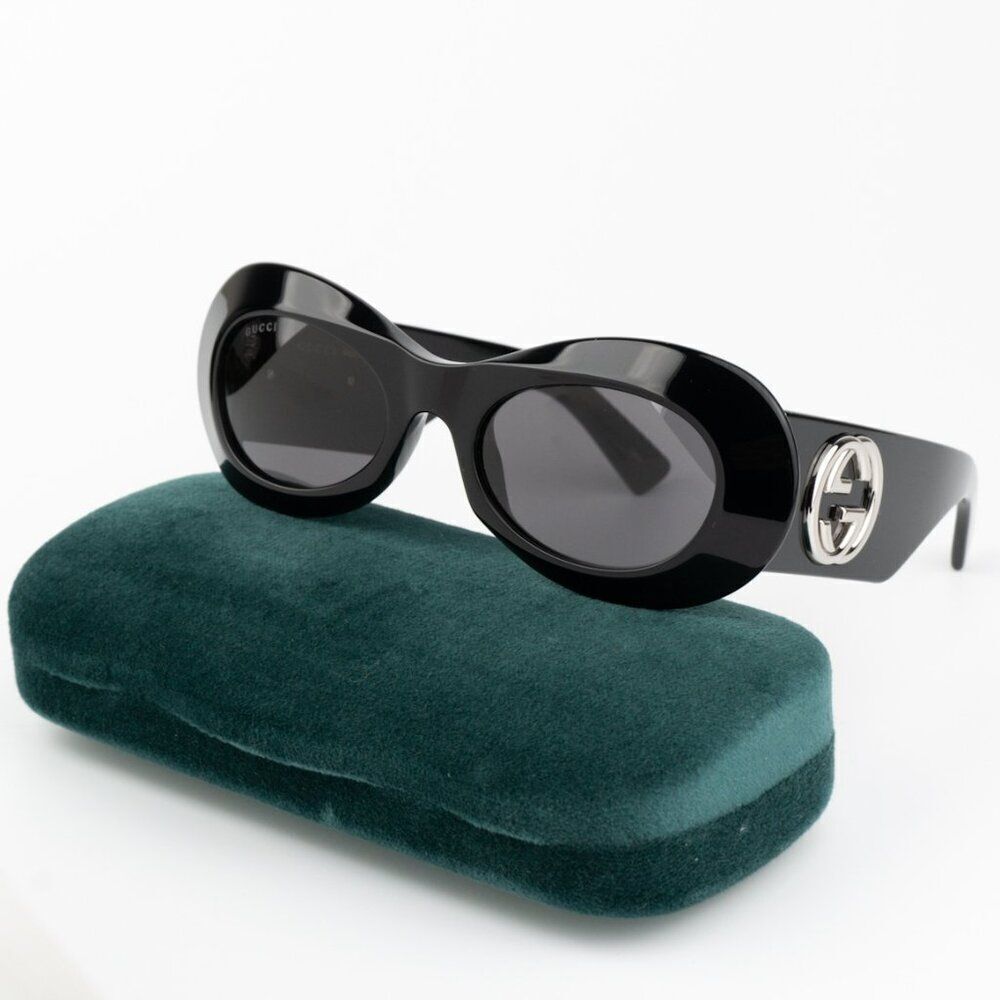 NEW Gucci GG1696S 001 Black Grey Women Oval Sunglasses GG 1696S